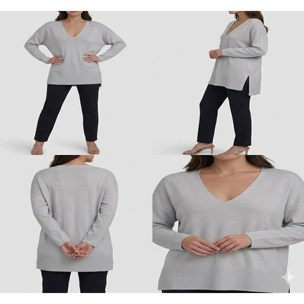 Express Pullover Sweater Womens M Gray Drop Shoulder V-Neck Cozy Tunic Oversized